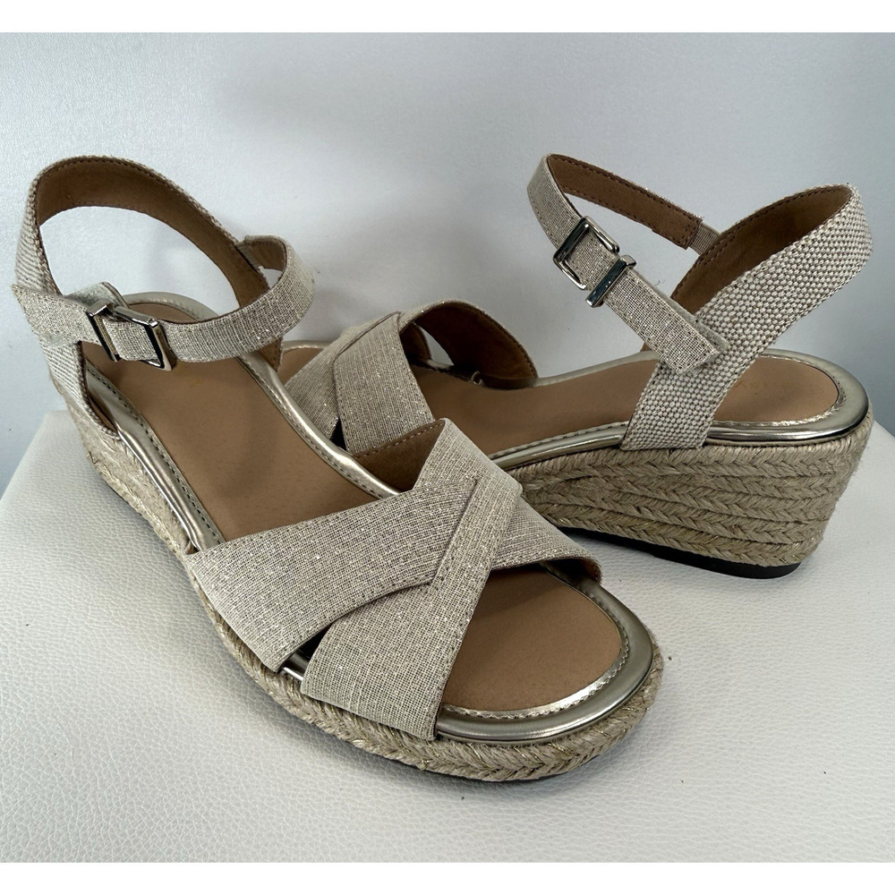 Easy Spirit Shandra Gold Espadrille Wedge Sandals Women’s Size 6M